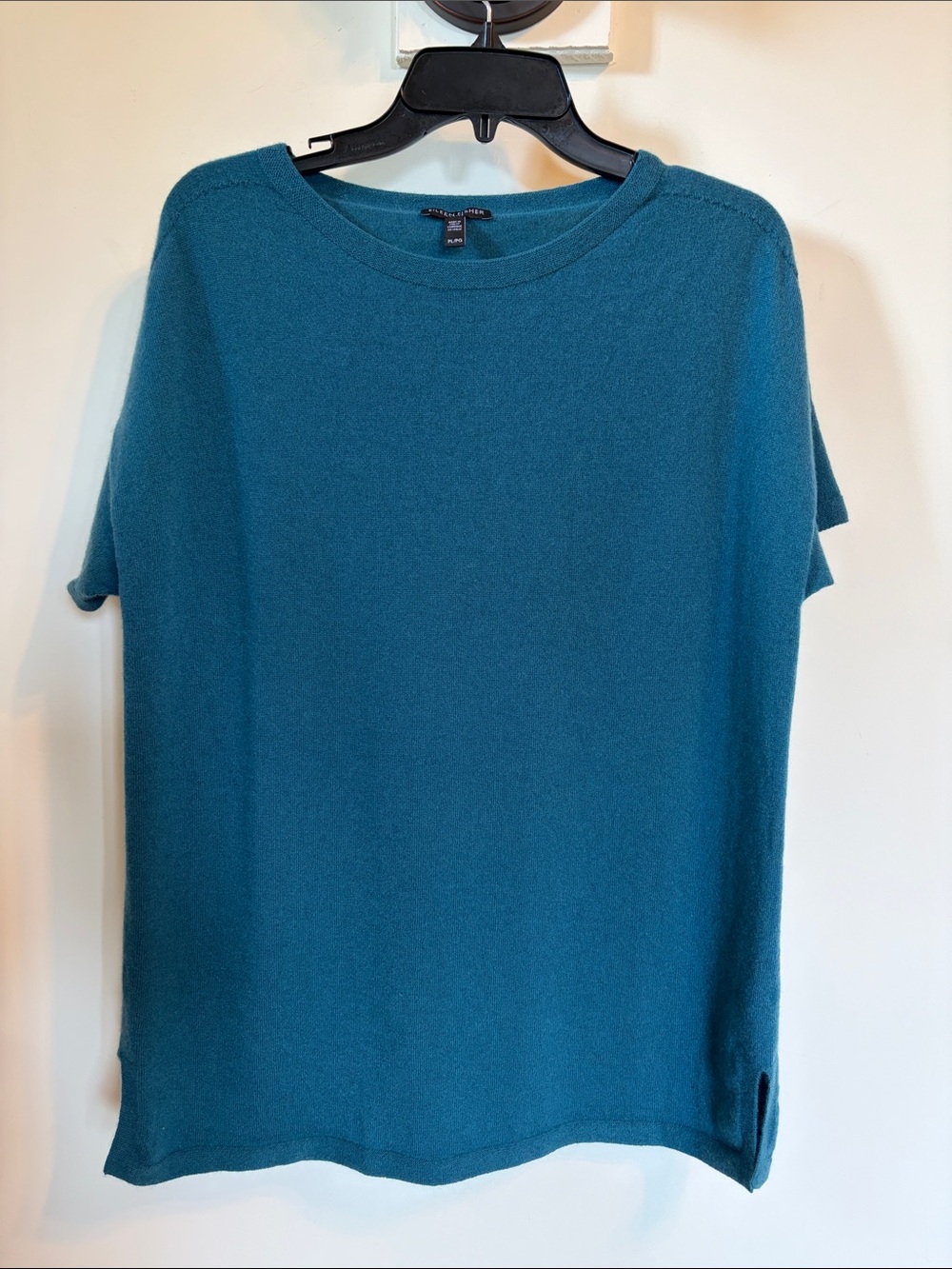 Eileen Fisher 100% Cashmere Teal Blue Tunic Sweater Petite L Made in Italy